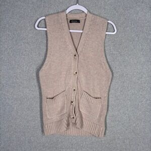 Olivaceous Button Sweater Vest Cardigan‎ Large Tan Neutral Quiet Luxury Minimal